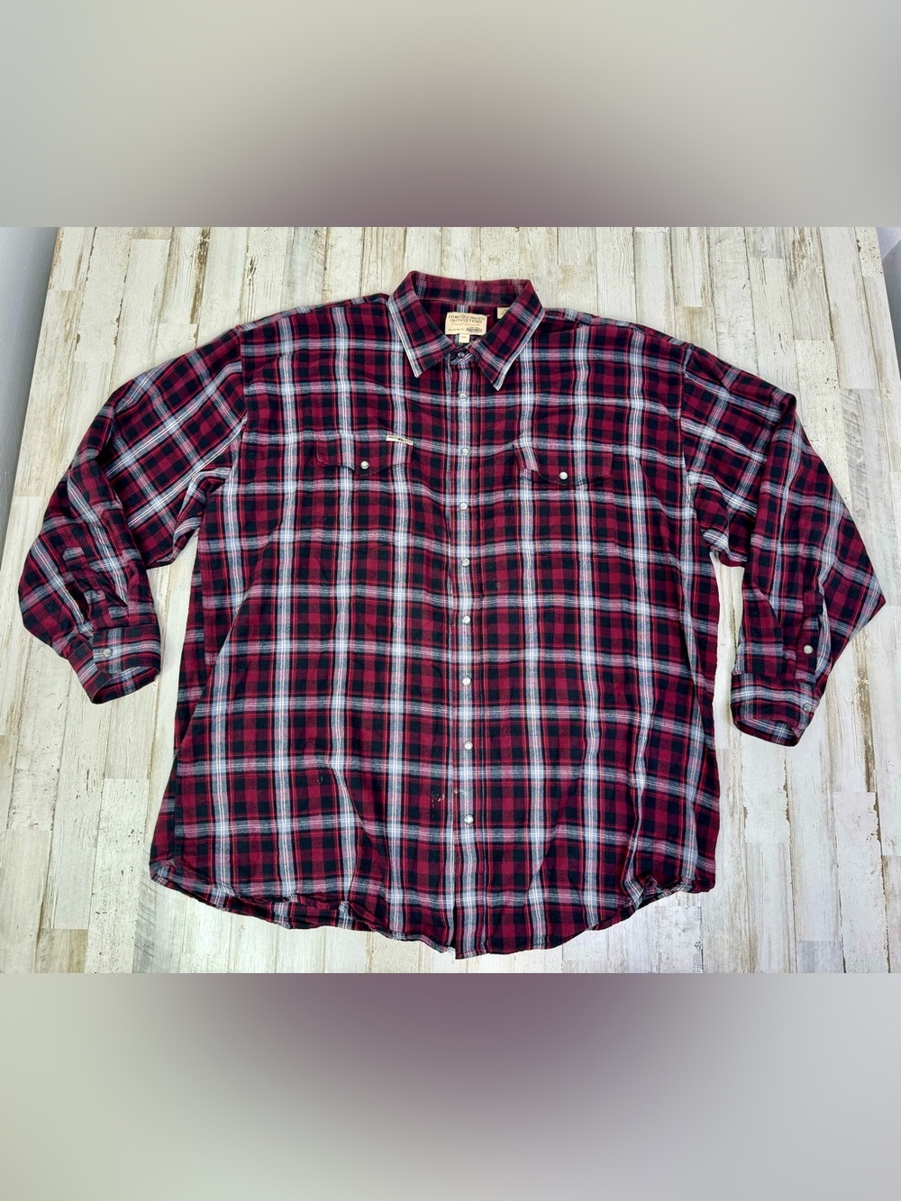 Men's Powder River Flannel Long Sleeve Snap Button Down Shirt Sz XXL Red